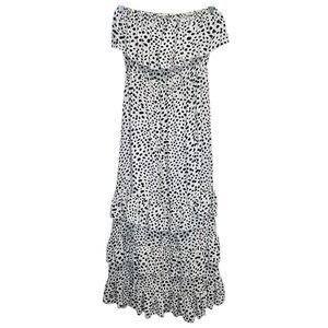 Yidarton Black and White Polka Dot Off-Shoulder Dress